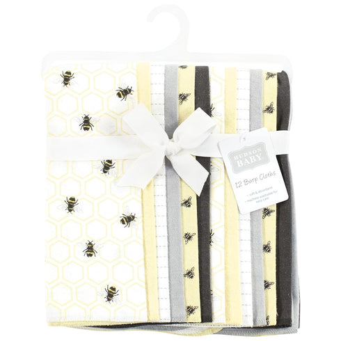 Hudson Baby Unisex Baby Flannel Burp Cloth 12pk, Honey Bee, One Size by Hudson Baby