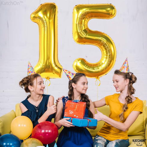 KatchOn Giant Gold Number 15 Balloons - 40 Inch Foil 15 Balloons for Birthday Party & Anniversary Decorations