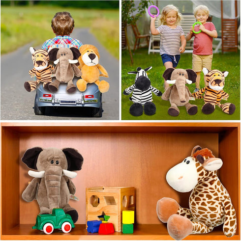 6 Set Zhanmai Pieces Safari Stuffed Animals Plush Jungle Animal Toys for Boys Girls, Lion Elephant Zebra Giraffe Tiger