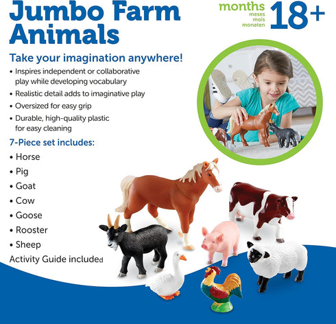 Learning Resources Jumbo Farm Animals Toy Set for Toddlers, 7 Pieces, Ages 18 Mos+