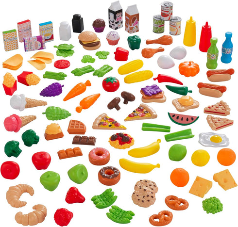 KidKraft 115-Piece Deluxe Tasty Treats Pretend Play Food Set, Plastic Grocery and