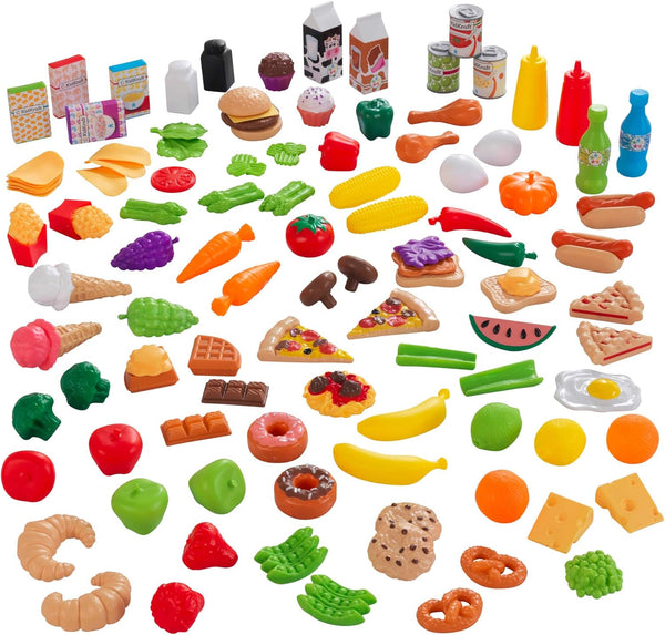 KidKraft 115-Piece Deluxe Tasty Treats Pretend Play Food Set, Plastic Grocery and
