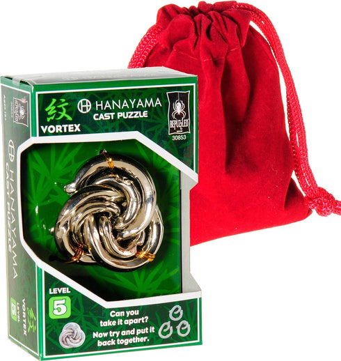 Vortex Hanayama Puzzle, Level 6 Difficulty, Bonus RED Velveteen Pouch Included
