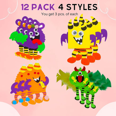 4E's Novelty Halloween Crafts for Kids, 12 Pack Silly Monsters Foam Magnet Fall Crafts, Halloween Party Activities for