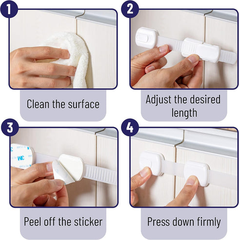 Bates Child Safety Strap Locks, 6 Pack, Child Proof Cabinet Latches for Baby Proofing