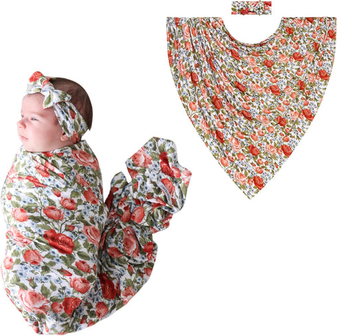 Posh Peanut Swaddle Blanket + Headband Set - Soft Newborn Swaddle Doubles