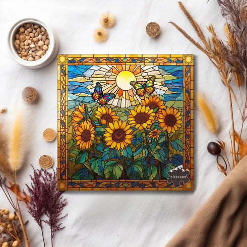 PICKFORU Stained Glass 1000 Piece Puzzles for Adults, Sunflowers and Butterfly Flower Home Decor