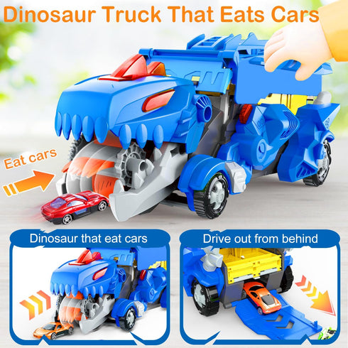 VESIHOLO 3-5, 12 Set, 3 4 5+ Dinosaur Toys for Kids Dinosaur Truck with Cars Toys, Car Track Birthday Gifts Toys