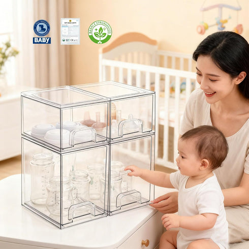 Countertop (2 Small+2 yanyoyo Baby Bottle Storage Organizer - Acrylic Storage Containers, Clear Stackable Drawer Baby