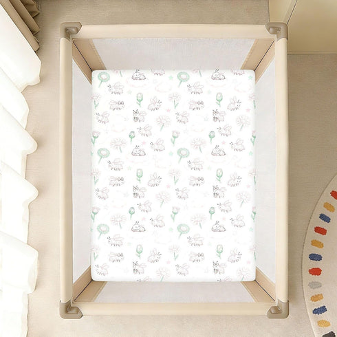miaozhen 1 Pack 52x28 Cotton Baby Crib Sheets Comfy Breathable Pink and Green Daisy Flower and Bee Toddler Mattresses