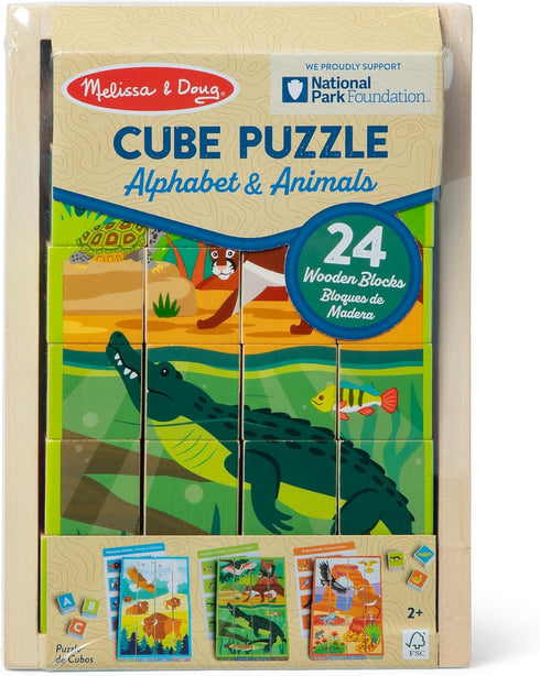 Melissa & Doug National Parks Alphabet & Animals 24-Piece Cube Puzzle (Everglades, Arches, Yellowstone)