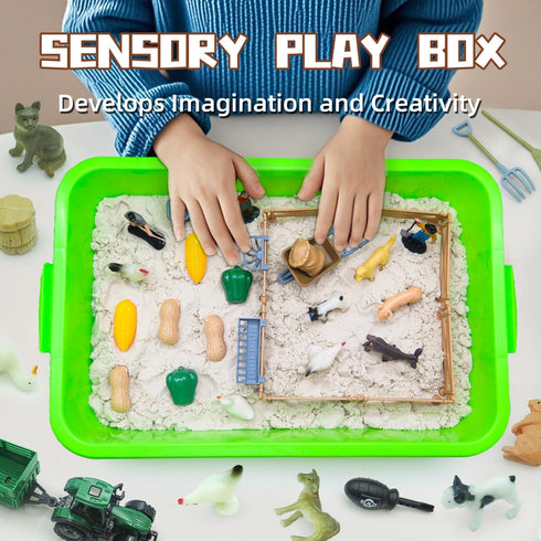 Yanvitrial 51 2.2 LB 40 3 5-7, 3-4 PCS Farm Sensory Bin Kids Sandbox with Lid, Sensory Sand, Toddler Farm, Take Apart