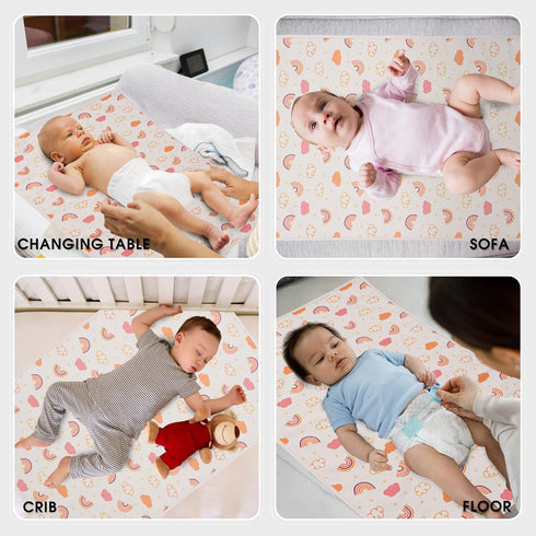 Vegan Leather Baby Changing Mat - Wipeable Portable Changing Pad, Foldable Travel Mat for Newborns (Rainbow, 20"*28")