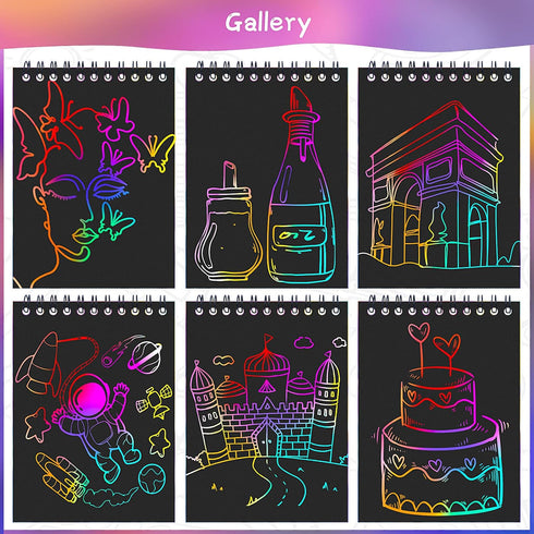 POKONBOY 24 Pack Rainbow Scratch Paper Notebooks, Scratch Note Pads for Kids, Art Party Supplies for Boys and Girls