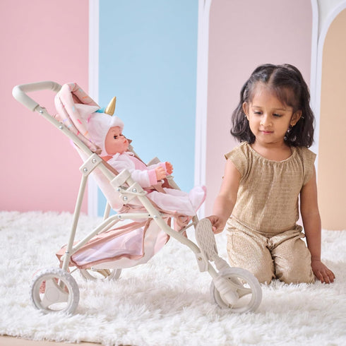 15-18 Inch 3+ Olivia's Little World Baby Doll Stroller with Canopy & Storage Basket Foldable Jogging Doll Pram Carriage