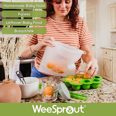 WeeSprout Silicone Baby Food Freezer Tray with Clip-on Lid - Perfect Storage Container for Homemade Baby Food,