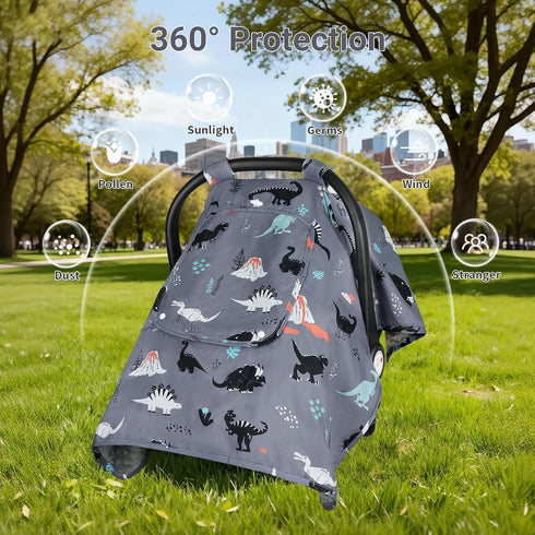 2 Car Seat Cover Baby, Carseat Covers Baby with Layers Breathable Zipper Windows, Windproof Infant Car Seat Cover