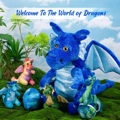 7 Set 15.75'' Mommy 4 2 Arrowbash Pcs Dragon Family Plush Toys Gift Large Dragon Stuffed Animal with Baby Dragons