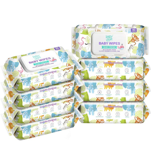 HAPPY BUM Baby Wipes - Unscented Baby Wet Wipes, 8 Packs, 640 Count