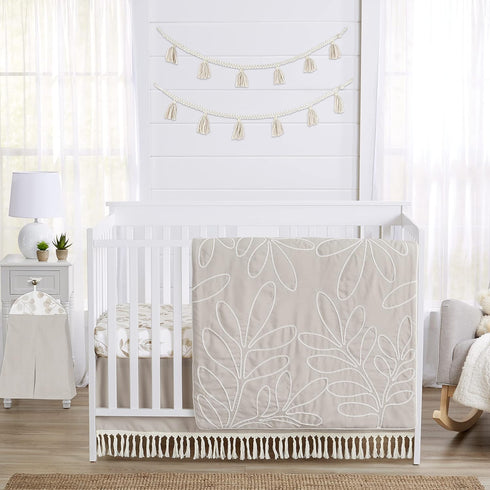 Sweet Jojo Designs Boho Fringe Boy or Girl Baby Nursery Crib Bed Skirt Dust Ruffle - Gender Neutral Beige Tan Taupe
