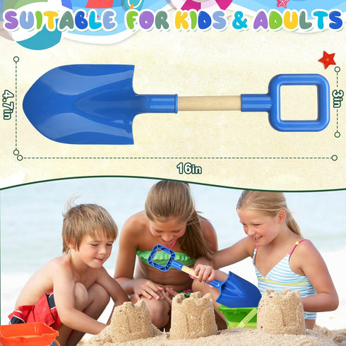 LNCOJOLM 16inch 3PCS Summer Beach Sand Shovels Toys for Kid Adult, Sturdy Long Wooden Spade Gardening Tool Kits Sand