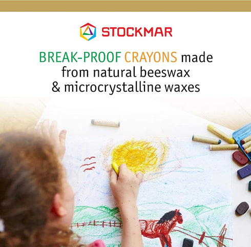 Stockmar Beeswax Block Crayons, Set of 8 Non-Toxic Jumbo Crayons for Kids & Adults, Waldorf Art Supplies in Storage Tin