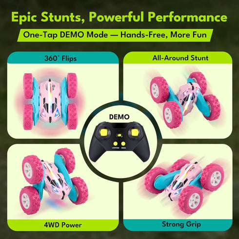 6-12, 4WD 360 Threeking New Remote Control Car RC Flip Stunt Double Sided Driving Cars Toys for Girls Ages USB-C