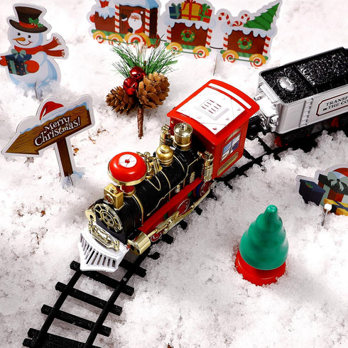 Set 47.2" 4 Set Toyvian Christmas Railway Train with Railway Track & Cars Lights and Sounds Railway,Battery Operated