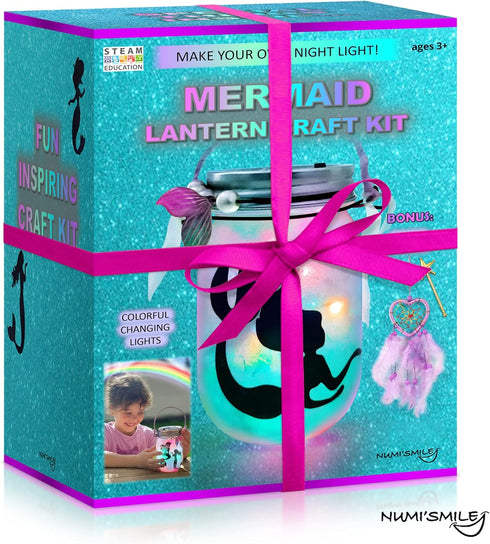 Mermaid Toy Lantern Night Light Craft Kit, DIY Mermaids Arts and Crafts, Birthday Gifts for Girls Ages 3-12