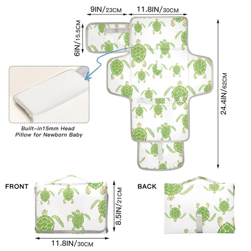 VEKELEE Green Sea Turtles Portable Diaper Changing Pad for Baby, Waterproof & Foldable Changing Mat, Soft & Comfortable