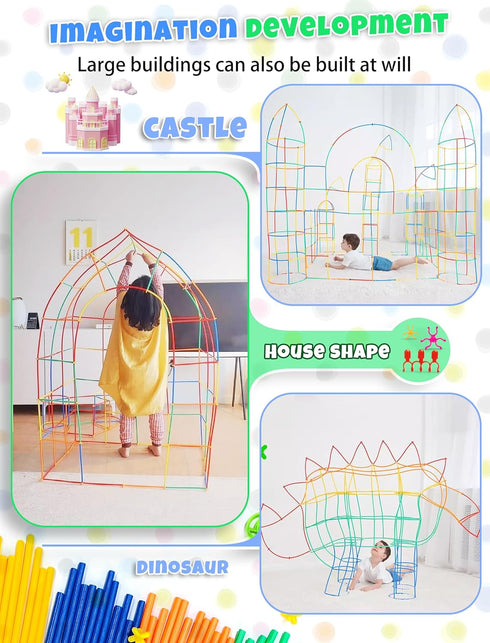 Straw Constructor Toy STEM Building Toys Set - 600P Interlocking Plastic Educational Engineering Kit for 3-12 Years Boy