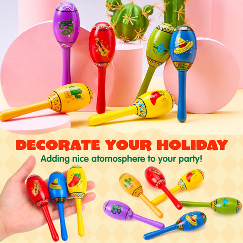JOYIN Cinco De Mayo 6 PCS Mini Wooden Maracas for Kids, Mexican Fiesta Party Favors and Noisemakers