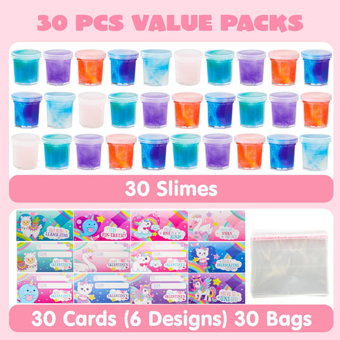 30 JOYIN PCS Valentine Day Gift Cards with Fantasy Slime Stress Relief Fidget Toy for Kids, Classroom Exchange Prizes