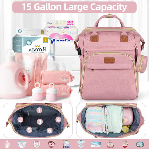 Backpack Backpack ZRSUN Diaper Bag with Portable Station & USB Port, Large Capacity Travel Baby Bag with Changing Pad