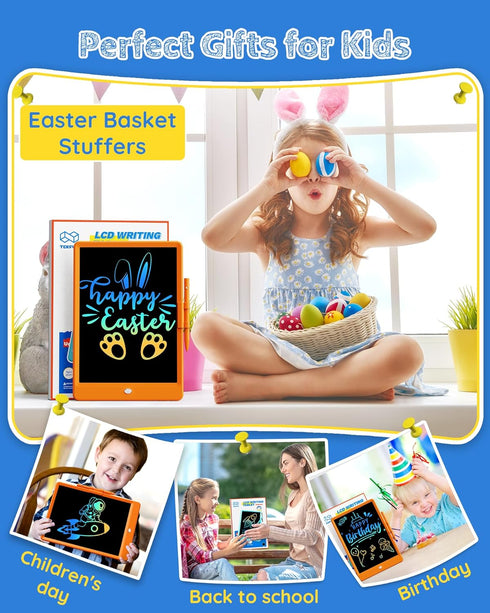 TEKFUN 10IN LCD Writing Tablet for Boys Girls, Magic Doodle Board with Anti-Lost Stylus, Mess Free Coloring (Orange)