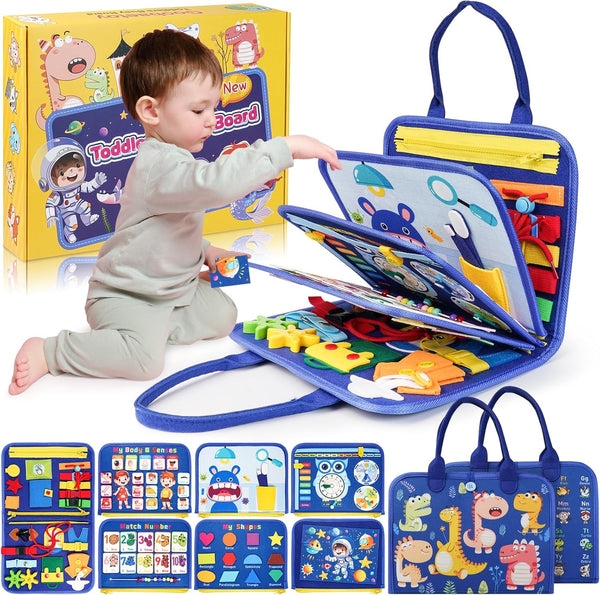 Busy Board Montessori Toys for 1-6 Years Old - Sensory Learning Toys with 10 Pages and 32 Activities for Toddlers
