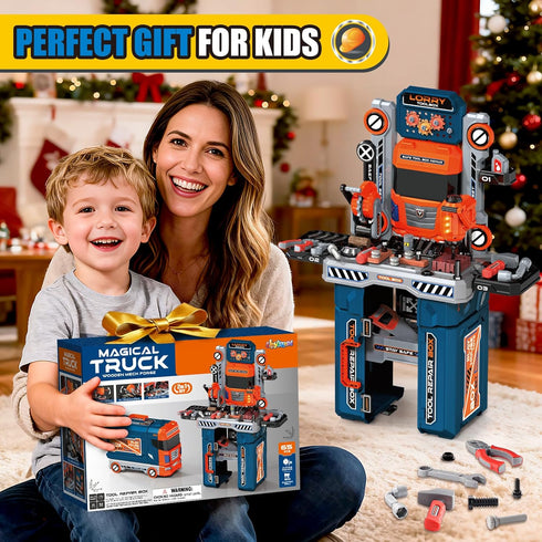65 Set, 2-in-1 Set 3 4 5 6 7 8 Pcs Kids Tool Kids Tool Box & Bench, Toddler Tool with Electric Drill and Power Miter