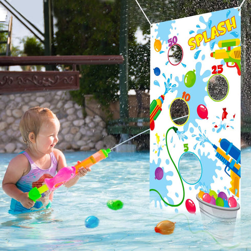 Toss Game Banner for Water Balloons - 4 Score Holes Shooter Target for Water Gun, Pool Party Supplies