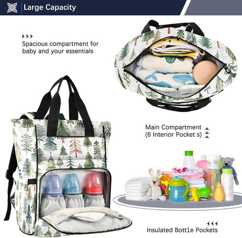 SUABO Backpack Tree Watercolor Pattern Baby Diaper Bag Large Bag Waterproof Travel Diaper Bags for Moms and Dads
