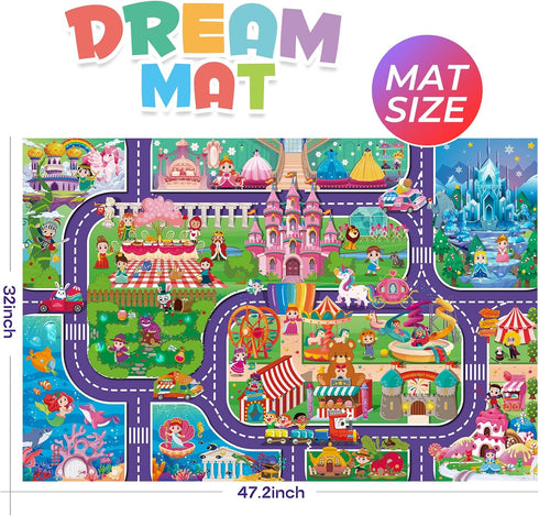Oriate Kids Toy Dream Play Mat - Princess Castle Girls Pink Playmat - Parent-Kid Interaction Game Mat