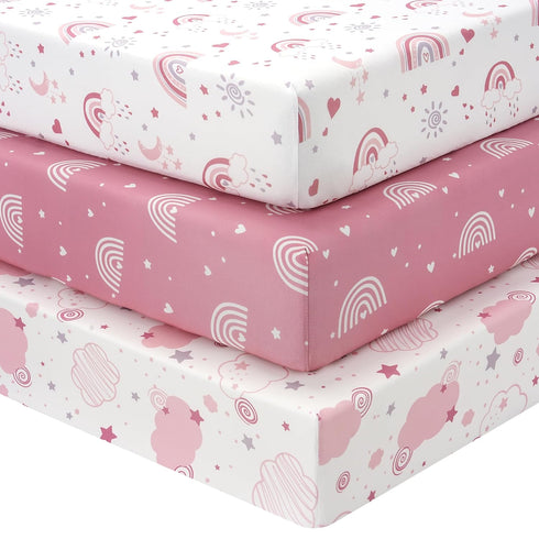 Baby Mini Crib Sheets Girl, Portable 38x26 Pack and Play Sheets Fitted