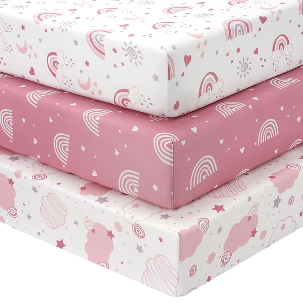 Baby Mini Crib Sheets Girl, Portable 38x26 Pack and Play Sheets Fitted