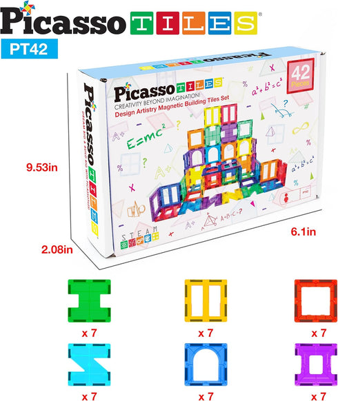 PicassoTiles PT42 Magnetic Blocks, See-Through Shape STEM Toys for Boys & Girls 3+, Educational Playset Compatible with