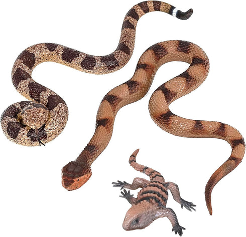 Realistic Fake Rubber Snakes and Lizard Set, Lifelike Reptile Models for Pranks, Garden Decor, Educational Play, 3
