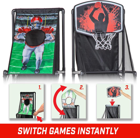 GoSports 2 in 1 Basketball Hoop & Football Toss Target Arcade Game for Kids Ages 3-6 - Indoor & Outdoor Toy Includes 2