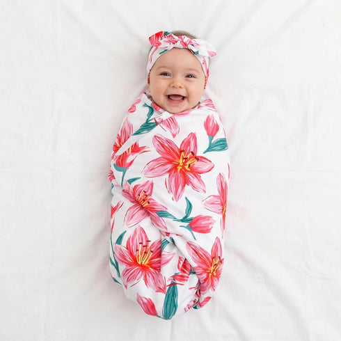 4 Sets Set 4 Moukeren Newborn Receiving Blanket Headband Baby Flower Swaddle Infant Sleepsack Nursery Blankets for Warm