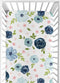 Sweet Jojo Designs Navy Blue and Pink Watercolor Floral Fitted Crib Sheet for Baby or Toddler Bed - Blush, Green, White