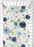 Sweet Jojo Designs Navy Blue and Pink Watercolor Floral Fitted Crib Sheet for Baby or Toddler Bed - Blush, Green, White