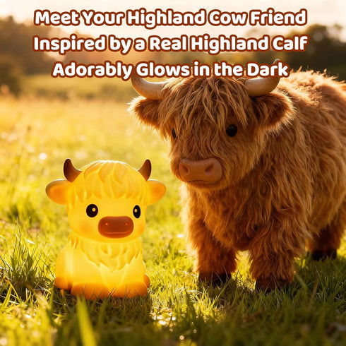Dimmable 30 BPA-Free SiliconeHuggwaii Highland Cow Night Light for Kids, Squishy Night Light Touch Cow Lamp, Highland