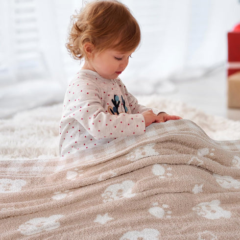 30x40 Inch Beige Teddy Bear Baby Blanket Soft Knitted Plush Throw, Nursery Essentials for Newborn Boys Girls Toddler